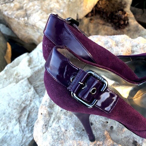 Guess Leather and Suede Peep Toe Purple High Heels size 7 - Picture 3 of 5